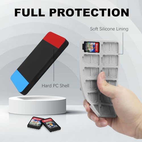 Image of FYY Nintendo Switch Game Case Holder for Switch 2 Cartridge Case with 24 Game Card Slots & 48 Micro SD Card Slots, Hard Shell, Silicone Lining Red Black Blue