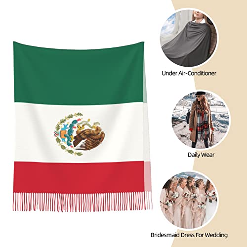 Bagea-Ka Mexico Flag Pattern Scarf Long Shawl Wraps Pashmina for Women Girls with Tassels Soft Warm Cozy 5