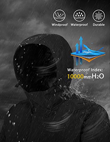 Wantdo Men's Long Rain Jacket Packable Hooded Windbreaker Rain Wear Black M