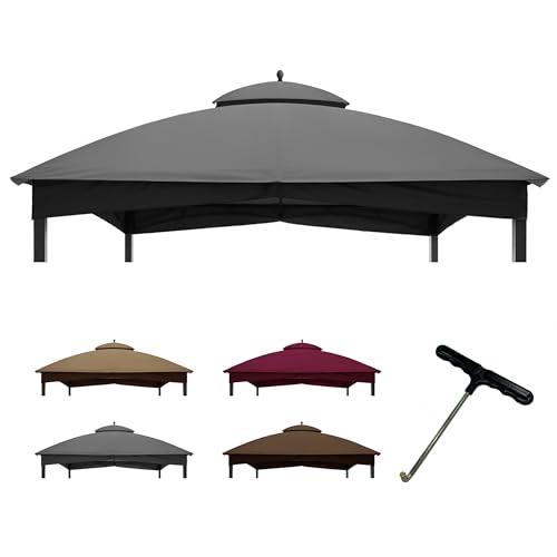 Coastshade Replacement Gazebo Canopy Top for Lowe\'s Allen Roth Heavy Duty Roof Gazebos Top with Mesh,10x12 Gazebo Cover #GF-12S004B-1, Replacement Top Only (Gray)