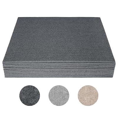 Qriocioa 12Pcs Self Adhesive Carpet 12" x 12" Peel and Stick Soft Padded Carpet Tiles 0.23" Pile Height Square Carpet Floor Tile for Commercial Home Flooring Indoor Outdoor, Dark Grey