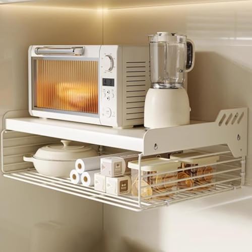 Heavy Duty 2 Tier Wall Mount Microwave Oven Shelf Sturdy Metal Kitchen Storage Rack & Spice Holder for Bathroom Laundry Room and Kitchen nization