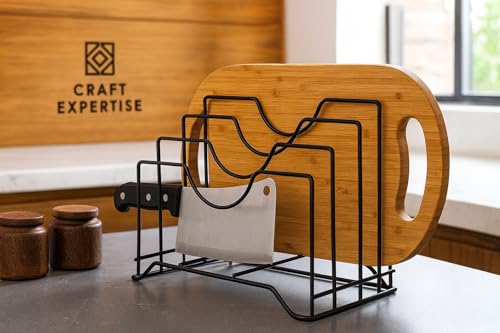 Image of Craft Expertise Black Iron 4-Slot Pan & Pot Rack Organizer - Kitchen Lid Holder, Chopping Board Stand & Multi-Purpose Dish Rack, Heavy-Duty Cookware Storage (9 x 7 x 8.5 Inches)