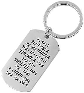 LaMure Inspirational Keychain Always Remember You are Braver Than You Believe Keyring Key Ring Chain for Family Friend Teenage Birthday Graduation