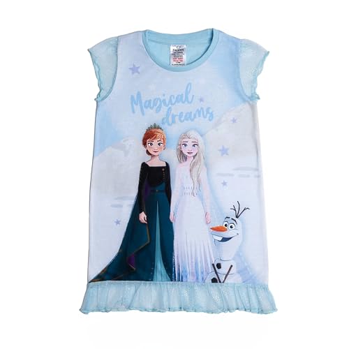 Disney Frozen Princess Elsa Anna Olaf Nightdress Nighty Nightie Nightwear Magical Dreams Pyjamas Pjs Blue Frilly Kids Girls 7-8 Years