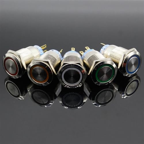Interruptor de botón de 19mm negro de metal momentáneo con luz led verde 5v 5