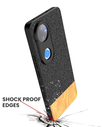 Image of Kapa Soft Fabric & Leather Hybrid Protective Back Cover for Vivo T4R / V50 / V50E 5G | Shockproof Slim Hard Anti Slip Back Case (Black,Brown)