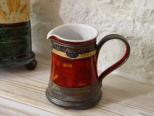 Colorful Red Pottery Jug - Handmade Ceramic Pitcher, Milk Ewer, Wedding Gift, Artistic Pottery Vase, Kitchen Decor #TOP6