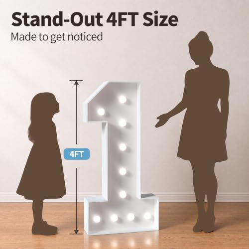 Image of Marquee Numbers 4 Feet Tall Big Light Up Numbers 7th 17th 70th Happy Birthday Decorations Girl Boy White Anniversary Party Decor Large Cardboard Prop Backdrop Sign 7