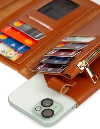 Av A Dos Kadın Deri Siyah Telefon Nakit Bozuk Para Bölmeli Kartlık Kilitli Bilek El Askılı Portföy Cüzdan Siyah (Kahverengi) - Görsel 6