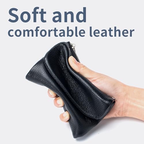 Unisex Pebble Leather Wallet, Small Wallets for Women, Coin Holder & Cash Slots, Genuine Leather Wallets for Men and Women, Small Compact Bifold Pocket Purse with Credit Card Holder (Gray)2