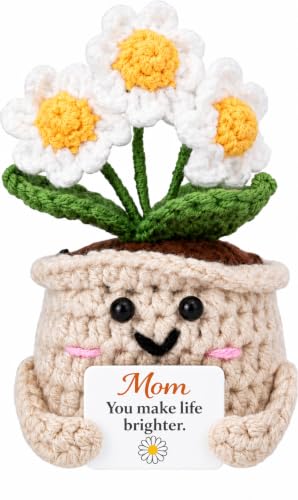 Image of Emotional Support Pickle Crochet with Stand. Handmade Positive Pickle Gift for Women, Friends, Family, Co Workers. Birthday Gifts. Best Friends (Mom Brighter)