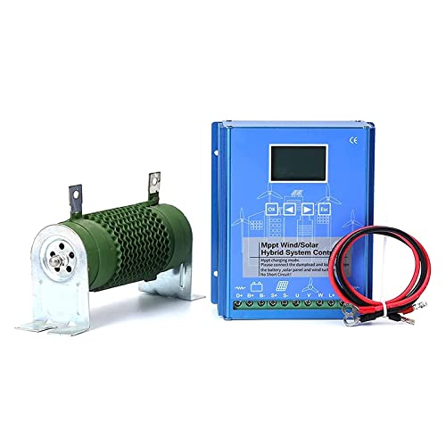 USLSAMZR 2000W Home Wind Solar Turbine Charge Controller 12V 24V 48V MPPT Charge Controller with Dump Load 1000w Wind Turbine Generator 1000W Solar Panel (12v)