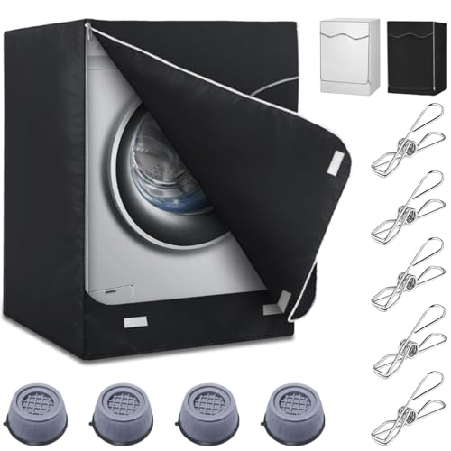 KIROGILY Funda para Lavadora, Funda de Lavadora y Secadora Resistente a UV, Polvo y Agua, Cubre Lavadora Carga Superior Ajustable con Almohadillas Antivibración de 4 Pcs y 10...