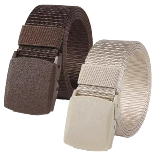 Cinturones tácticos de nylon para hombres, paquete de 2, 3.8 cm de ancho, cinturones de trabajo para hombre, cinturón de tela de lona ajustable para golf, sin hebilla metálica