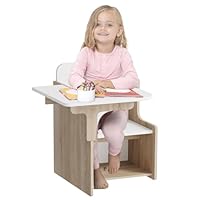 Rainbow Tree Kids Table and Chairs with Storage, Wooden Toddler Table and Chairs Sets 2 in 1 Children Chair Desk with Small Table for Study Activity Indoor or Outdoor Use (White+Walnut)