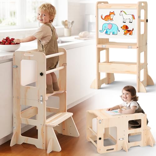 4-in-1 Toddler Kitchen Step Stool, Foldable...