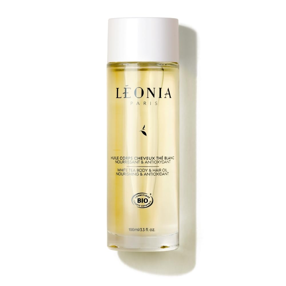 LÉONIA L'Huile Corps et Cheveux Thé Blanc - Nourrissant, Anti-âge, Antioxydant - Certifiée BIO et Vegan - 100ml