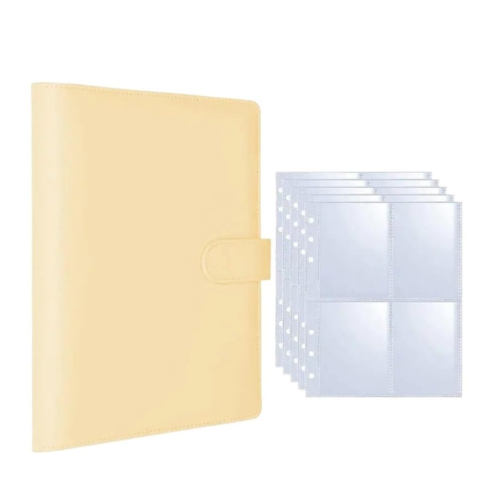 25Pcs Page(4 Grids) Photo Card A5-Binder Albums Cards Collect Book Binder Photocard Holder(Yellow -25 pages)
