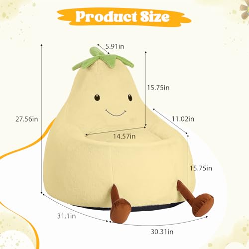Image of 31 Inches Memory Foam Bean Bag Chair - Ultra Soft Faux Rabbit Fur Sofa with Handle & Machine Washable Cover, Comfy Lazy Chair for Kids Teens, Perfect for Reading Gaming in Living Room Bedroom,Yellow