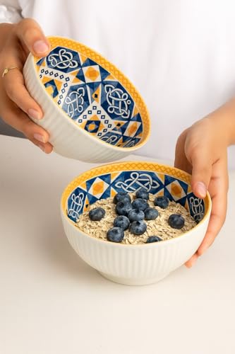 Image of Bohemian Porcelain Bowls Set of 2 | 300 ML Microwave & Dishwasher Safe | Designer Soup, Cereal & Snack Bowls for Everyday Use