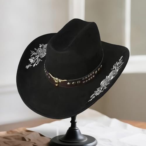 Sombrero vaquero bordado de fieltro unisex negro talla M miniatura 5