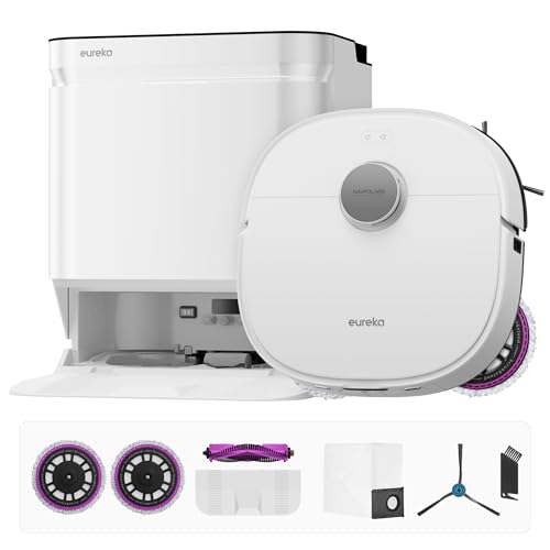 Eureka J15 Ultra Gen2, Robot Aspirador con estación, 19000 Pa Ultra succión, Lavado a 75 °C Agua Caliente, ScrubExtend 135 ° para Esquinas, FlexiRazor Anti-Cabello 99%, IA 150+ Objetos, Tarjeta 3D