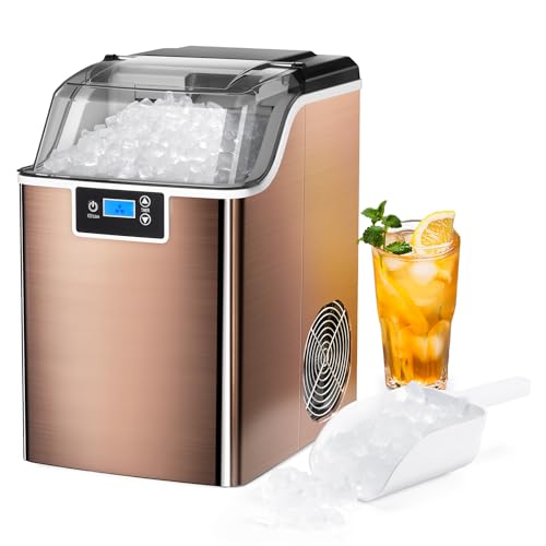 Nugget Ice Maker Countertop Ice Machine Pellet Ice Portable Self-Cleaning Compact Ice Machine, 44LBS/24H with Ice Scoop and Ice Basket for Kitchen/Office/Bar/Party(Bronze)