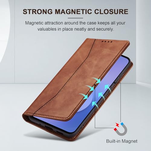 Image of Jasonyu Flip Wallet Case for Samsung Galaxy S25 FE 5G,Leather Magnetic Folio Cover with Card Holder,Kickstand - TPU Shockproof Durable Protective Phone Case,Brown