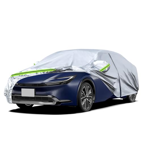 Image of Waterproof Car Covers Replace for 2004-2025 Toyota Prius, 6 Layers Silver All Weather Custom-fit Car Cover with Zipper Door & Windproof Bands for Snow Rain Dust Hail Protection