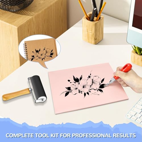Image of 6 Pack Stamp Making Kit with Carving Tools, 4Pcs Linoleum Blocks