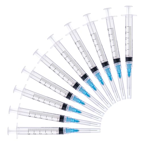 3ml Disposable Syringes with 23 Ga 1 Inch Needle, for Scientific Labs, Industrial, Liquid Measuring, Dispensing, Pack of 20