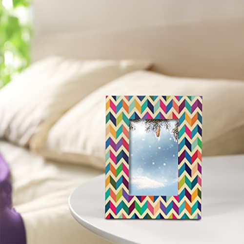 Geometric Pattern Colorful 4X6 Picture Frame For Table Top Display And Wall Mounting, Multicolored 4X6 Wooden Photo Frames For Home Wedding Office Decor #TOP5