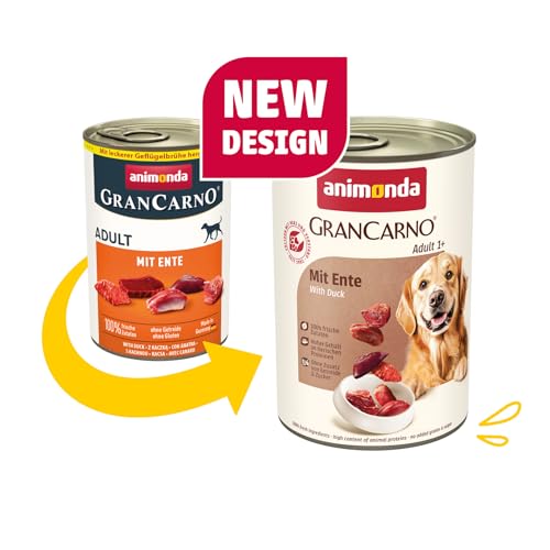animonda GranCarno Hunde Nassfutter mit Ente (6 x 400g), getreidefreies Hundenassfutter ohne Zucker, für ausgewachsene Hunde, mit frischen fleischigen Zutaten