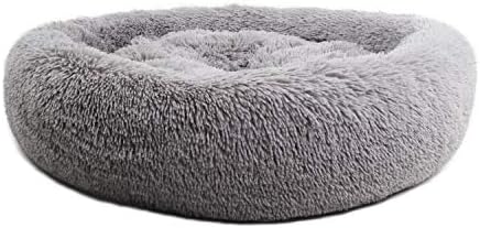 Pet Prime Soft Round Dog Bed Donut Dog Bed Luxurious Warm Round Dog Bed for Small Medium and Large Dog (S, Grey)