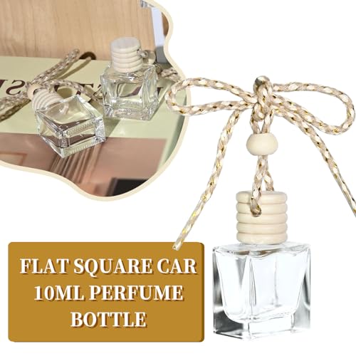 Image of 10PCS Flat Square Car 10ML Perfume Empty Bottles with Gold Wire Rope Flat Square Empty Bottles-Car Diffusers for Essential Oils-Essential Oil Car Freshener-Hanging Car Air Freshener