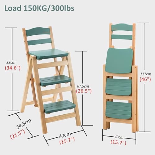 Taburete de madera maciza multifuncional con escalera de 3 peldaños 7