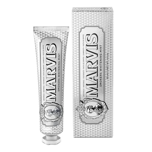 Marvis Smokers Whitening Toothpaste, Mint, 85ml, Promotes the Natural Whitening of the Teeth, Plaque Removal Toothpaste, Long-Lasting Freshness