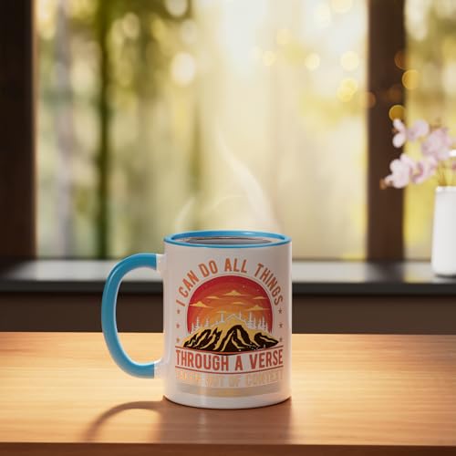 Taza de cerámica con frase religiosa azul y blanca miniatura 3
