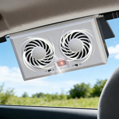 DURASIKO 換気扇 車用 クーラー 車用排気ファン 車用扇風機 太陽光パネル搭載 車用 サーキュレーター窓用換気扇 換気ファン 排熱 カー用品（ホワイト）