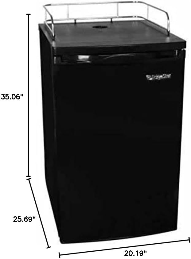 Diagram showing the dimensions of the EdgeStar BR2001BL refrigerator