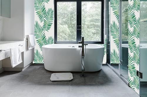 Image of ELTON Waterproof Peel and Stick Floral Wallpaper, Self-Adhesive Vinyl Wall Covering for Bedroom, Living Room Bathroom Cabinet, Countertop (45 x 600 cms, Palm Leaves)