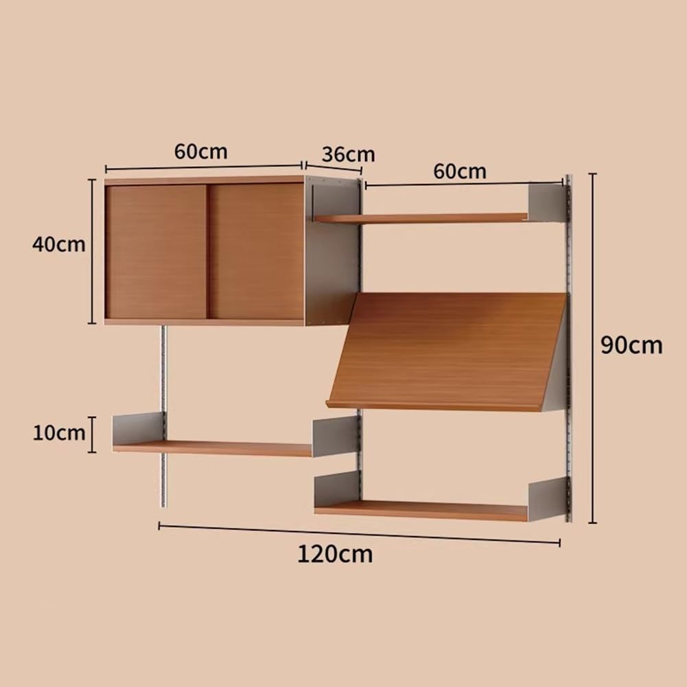 Rygcrud Estantería De Pared, Estantes Flotantes para Librería, Estantes De Almacenamiento con Soporte De Riel Estándar Ajustable, Estantería para Libros para Salón, Dormitorio(90x120cm)