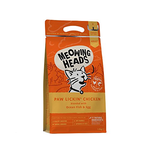 Meowing Heads Comida Seca para Gatos-Paw Lickin' Chicken-100% Natural, Pollo Y Pescado Sin Aromas Artificiales, Ayuda A Mejorar La Digestión, 1.5 Kg, 1,5 kg