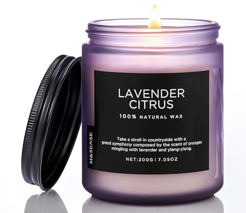 M&SENSE Duftkerze im Glas Sojawachskerze Zitrus und Lavendel 200g | Frisches und Blumiges Aroma | 50 Stunden Brenndauer | Natürliche Kerze für Entspannung und Meditation