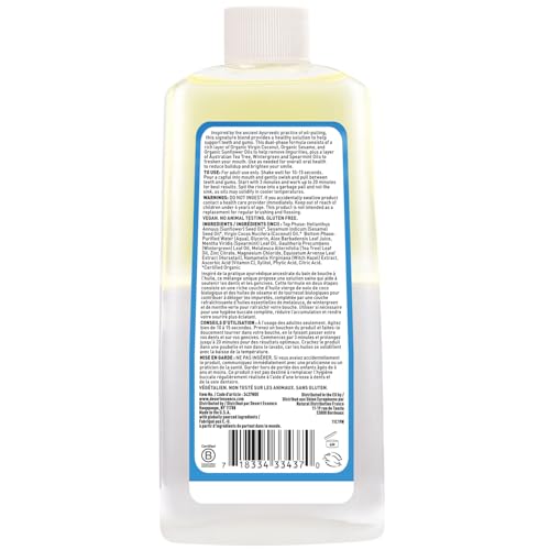 Desert Essence Coconut Oil Dual Phase Pulling Rinse, Mint, 8 fl oz - Alcohol Free, Sugar Free, Gluten Free, Vegan, Non-GMO - Organic Virgin Coconut Oil, Sesame Oil, Sunflower Oil & Tea Tree Oil