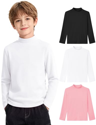 Image of Auranso 3 Pack Boys Turtleneck Long Sleeve Shirts Girls Kids Warm Tops