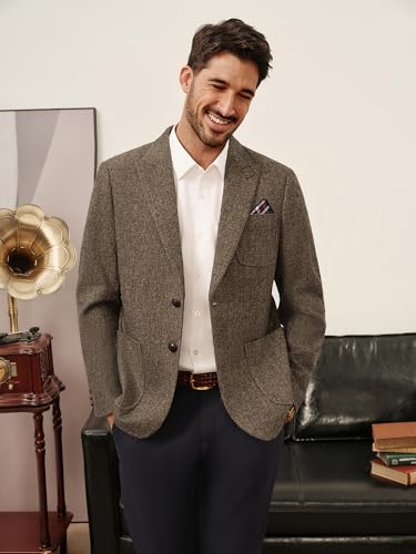 PJ PAUL JONES Mens Tweed Blazer Wool Sport Coat Two Button Peak Lapel Vintage Suit Jackets2