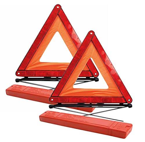 UKB4C Roadside Warning Triangle Car Kit Pair of 2 for Roadside Emergency Breakdown - Foldable Deflectors, Wind Tested with Case, Emergency Car Safety Kit For UK and Europe Driving