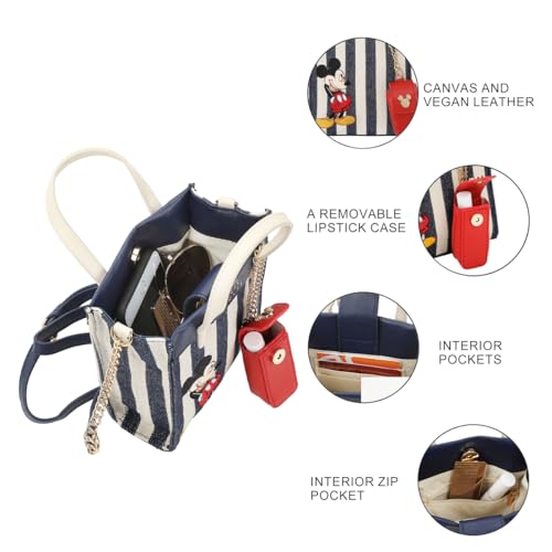 Disney Bashful Mickey Pose 11.3" Blue & White Striped Crossbody Bag3